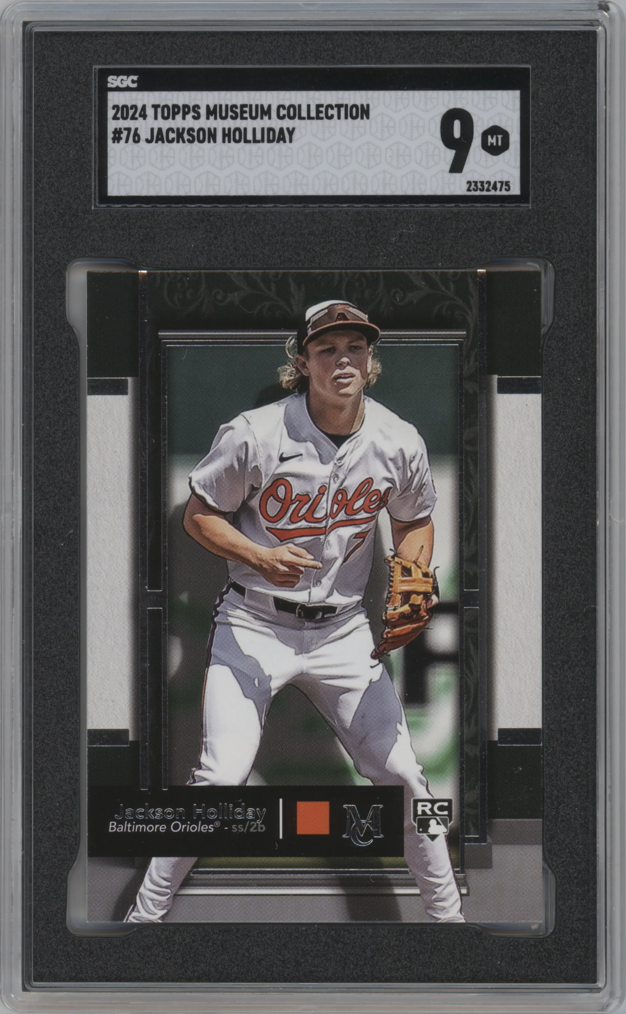 Jackson Holliday  from the 2024 Topps Museum Collection set graded by SGC and given an overall grade of 9.