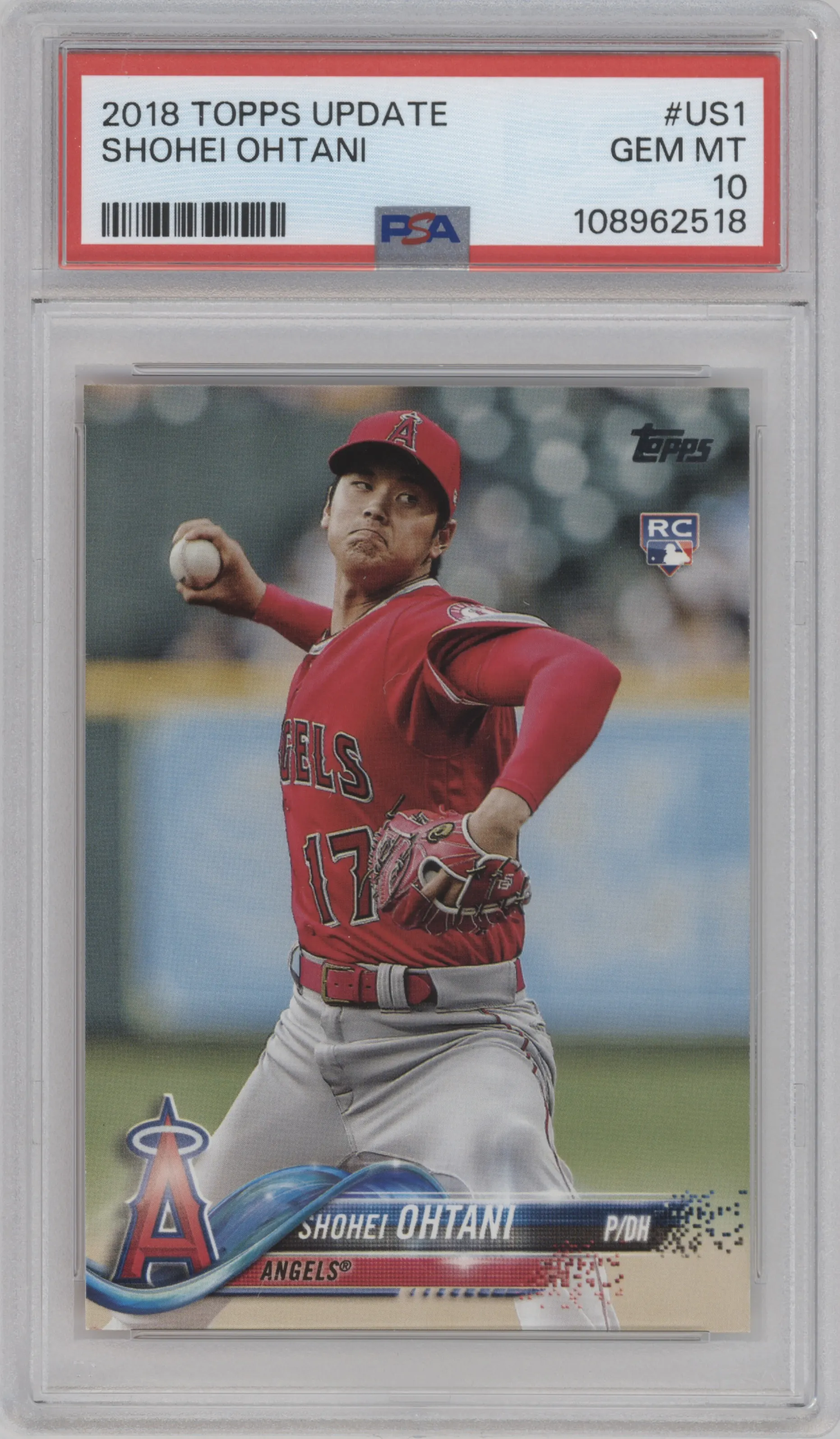 Shohei Ohtani from the 2018 Topps Update set graded by PSA and given an overall grade of 10.