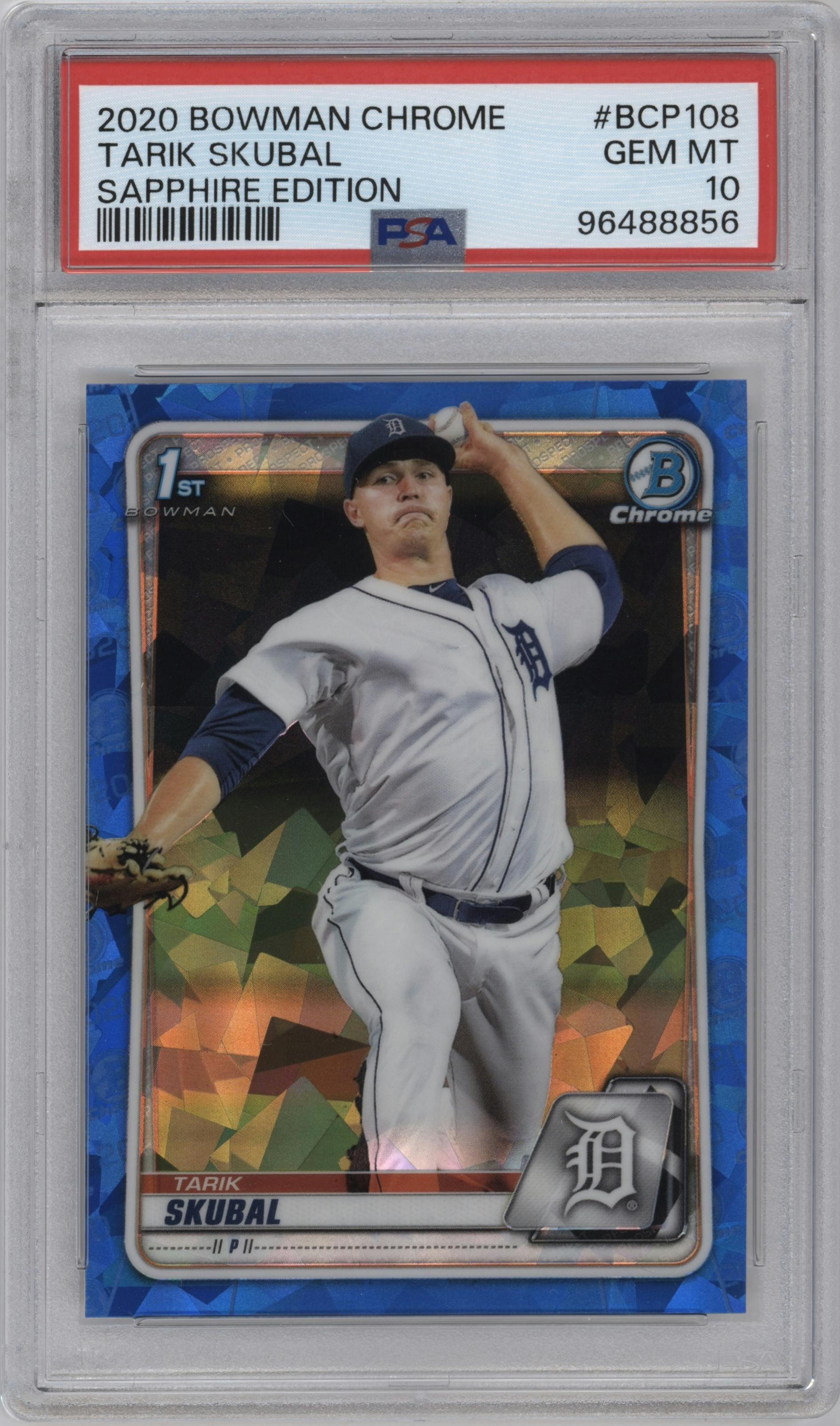 Tarik Skubal from the 2020 Bowman Sapphire Edition set graded by PSA and given an overall grade of 10.