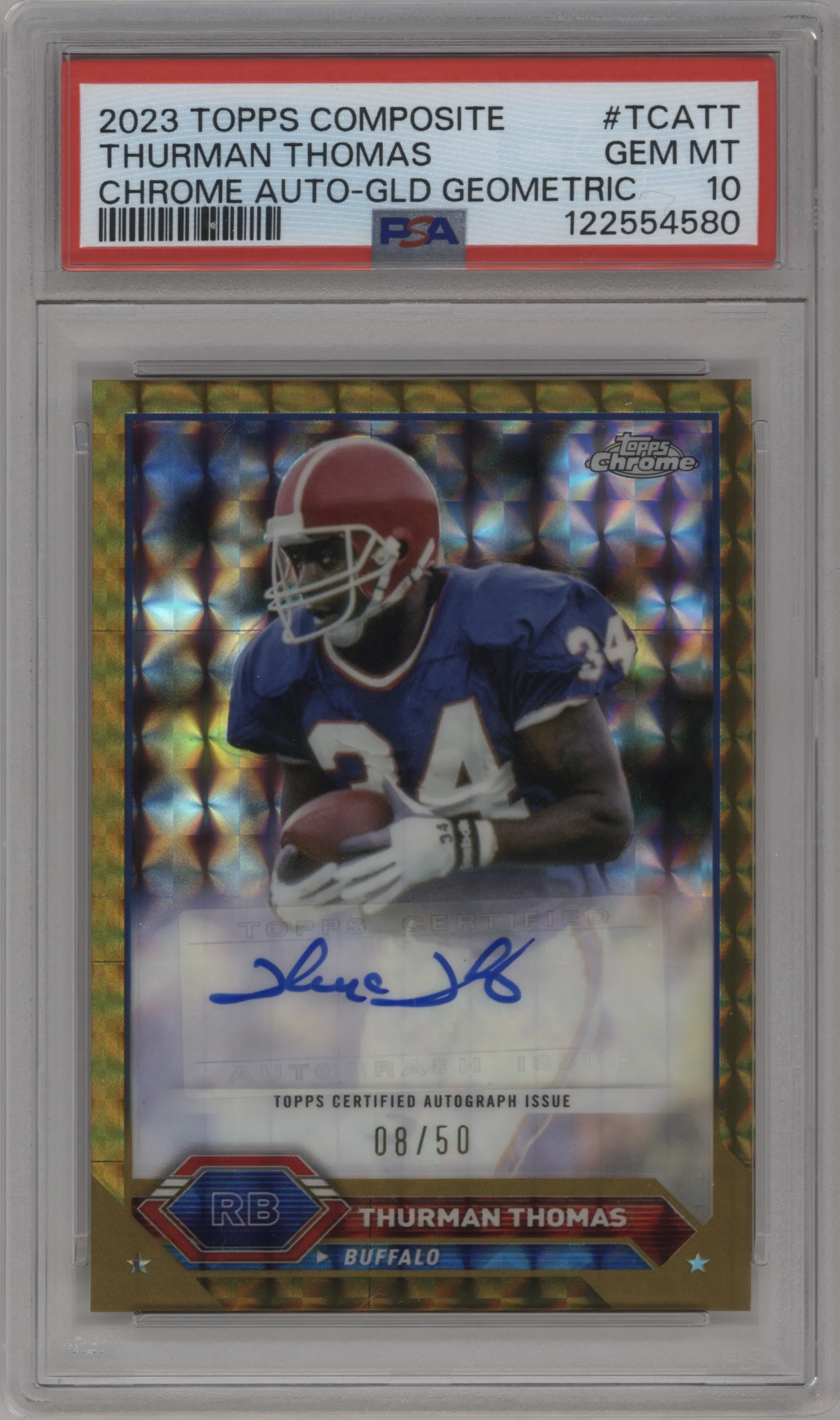 2023 Topps Composite Chr.Auto Thurman Thomas Gold Geometric #TCA-TT PSA 10