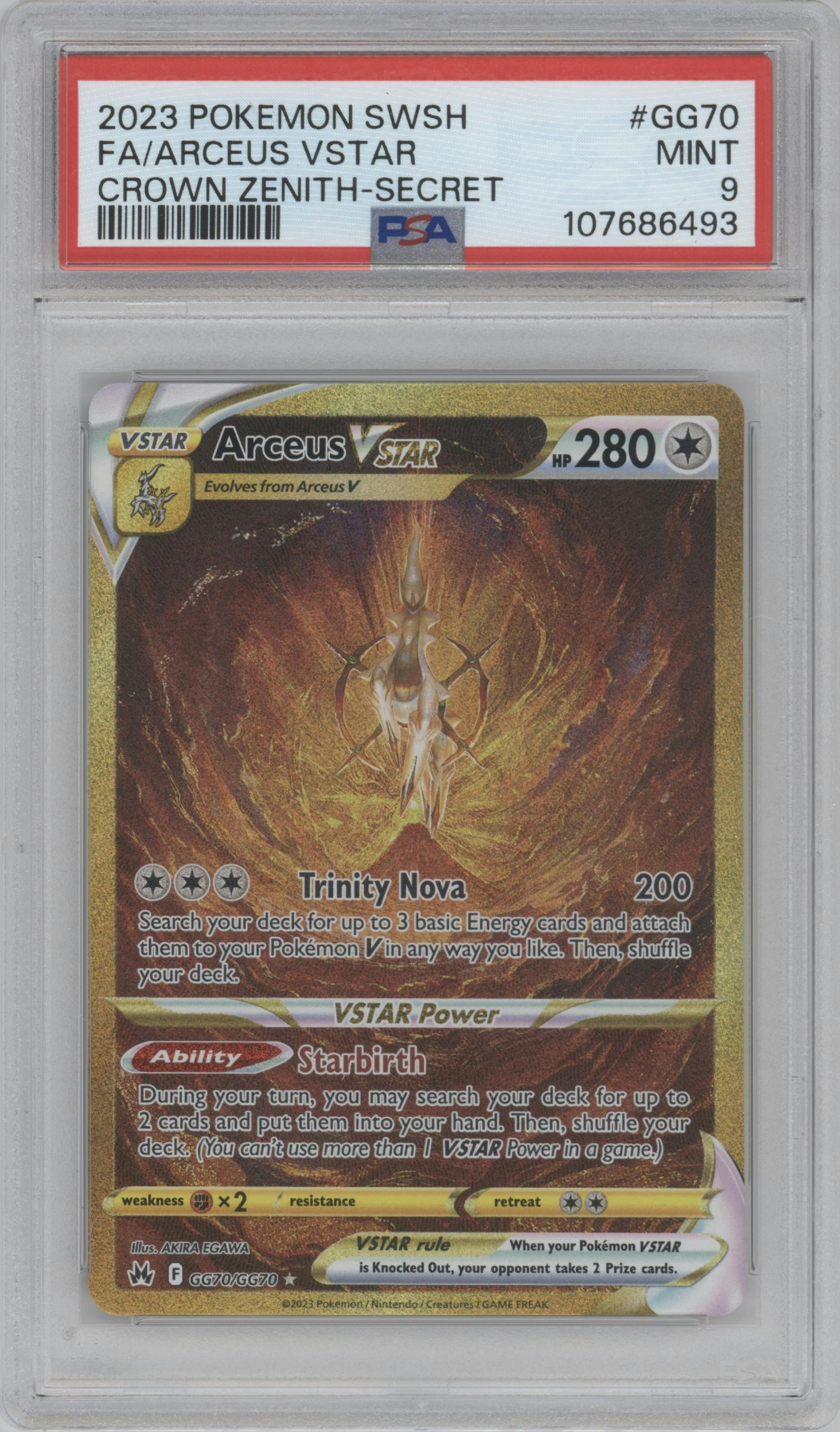 Arceus VSTAR from the 2023 Pokemon SWSH set graded by PSA and given an overall grade of 9.