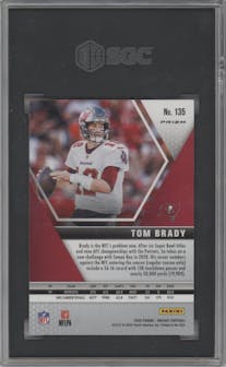 Tom Brady from the 2020 Panini Mosaic set featuring a Reactive Orange parallel graded by SGC and given an overall grade of 9.5.
