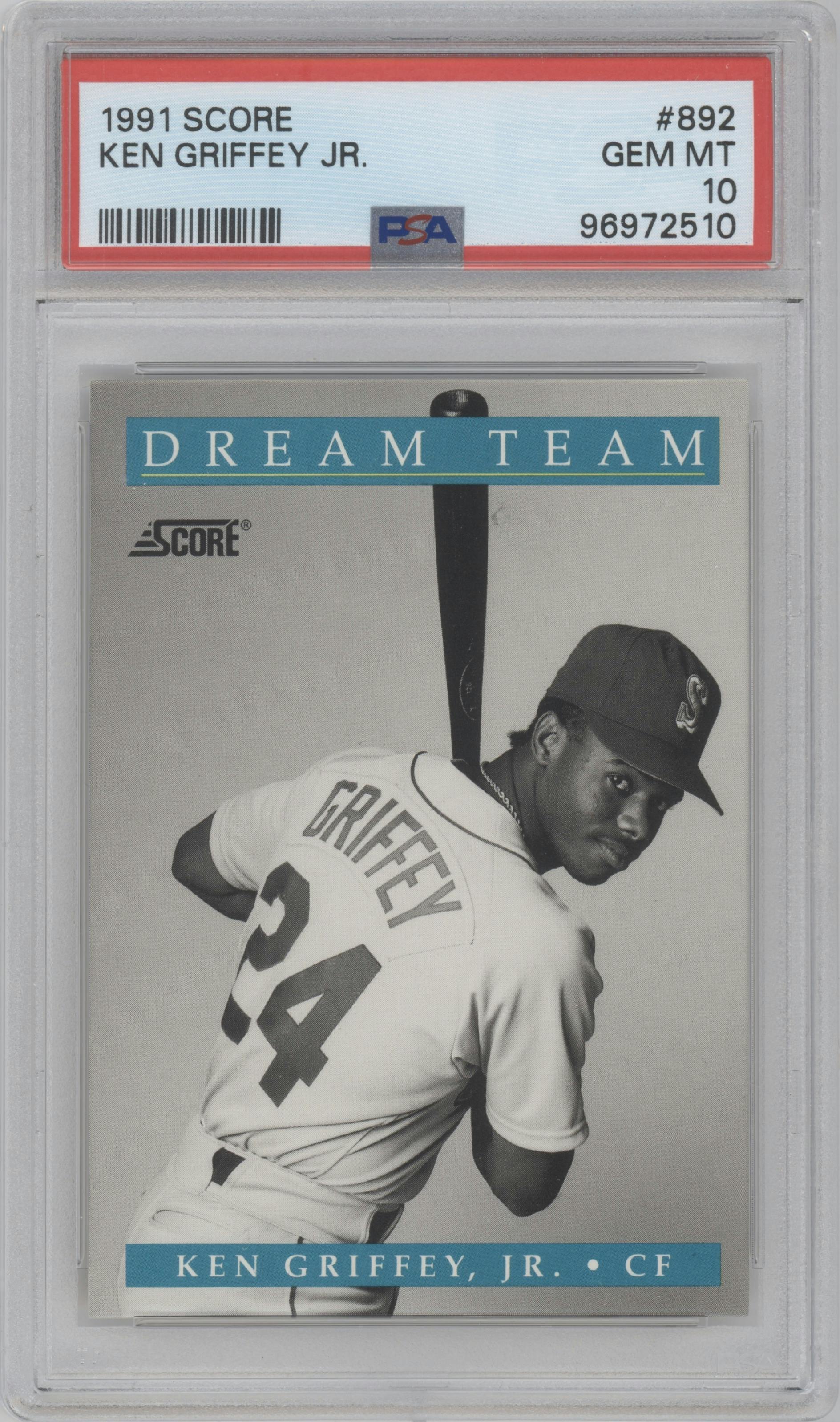 Ken Griffey Jr. from the 1991 Score set graded by PSA and given an overall grade of 10.