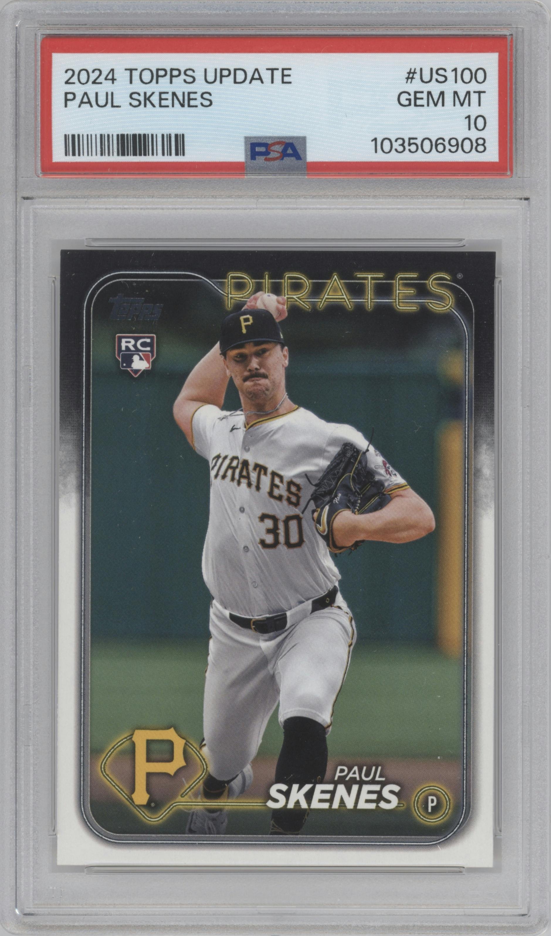 Paul Skenes from the 2024 Topps Update set graded by PSA and given an overall grade of 10.