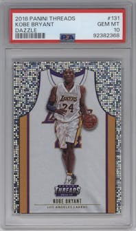 Kobe Bryant from the 2018-19 Panini Threads  set featuring a Dazzle parallel graded by PSA and given an overall grade of 10.