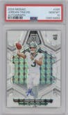 Jordan Travis from the 2024 Panini Mosaic set graded by PSA and given an overall grade of 10.