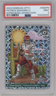 Patrick Mahomes II from the 2023 Donruss Optic set graded by PSA and given an overall grade of 9.