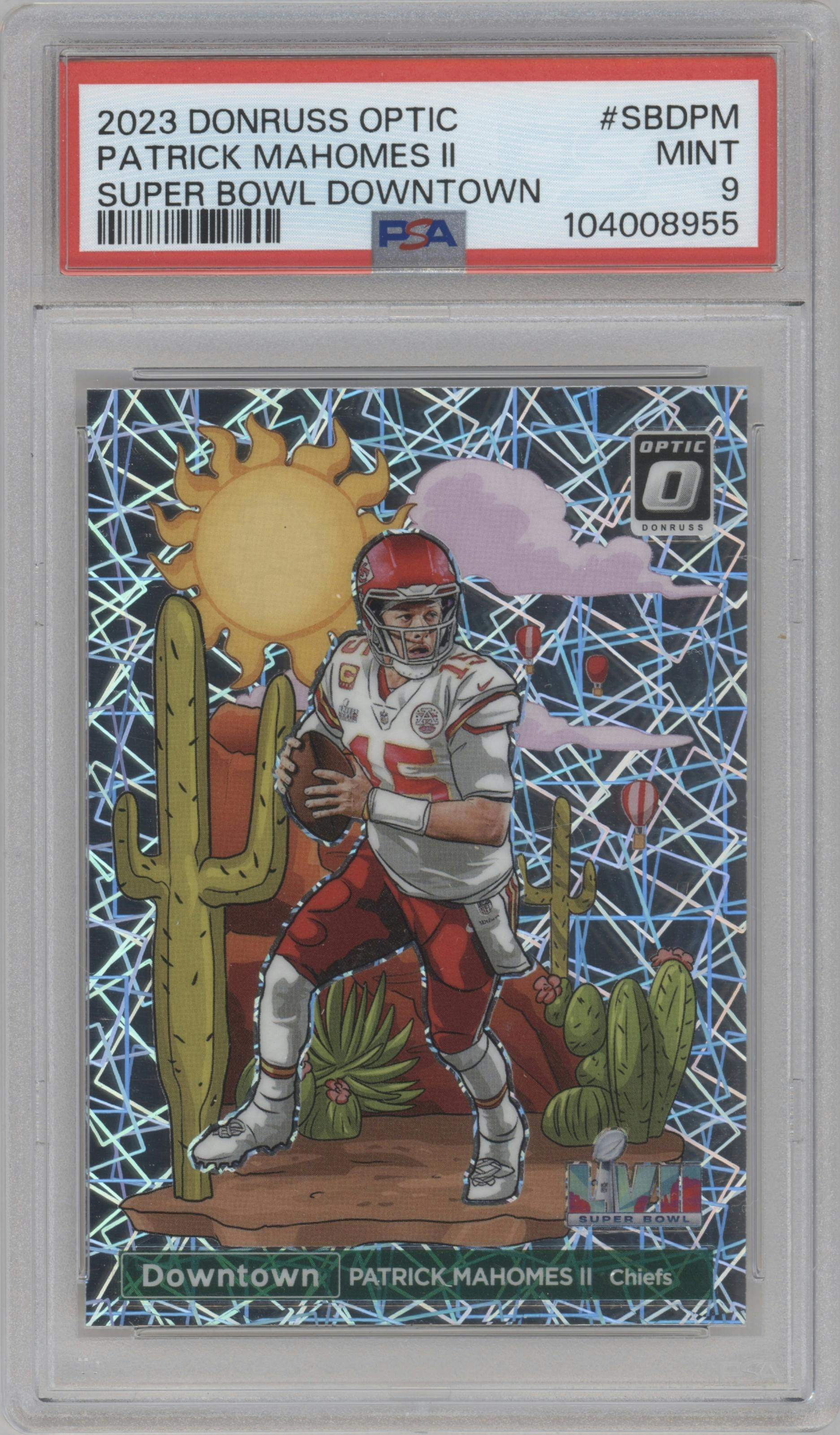 Patrick Mahomes II from the 2023 Donruss Optic set graded by PSA and given an overall grade of 9.