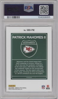 Patrick Mahomes II from the 2023 Donruss Optic set graded by PSA and given an overall grade of 9.