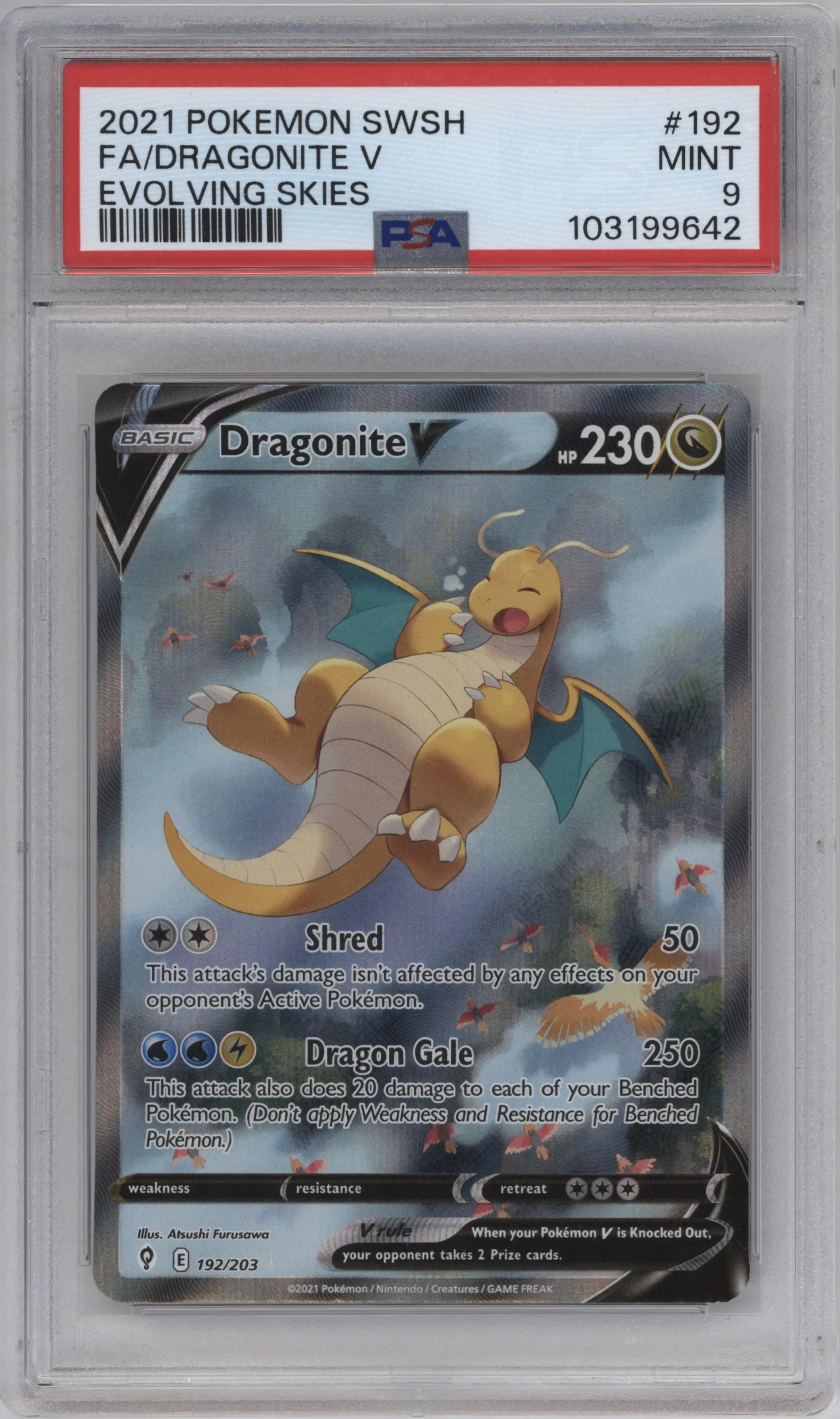 2021 Pokemon SWSH Evolving Skies Dragonite V #192 PSA 9