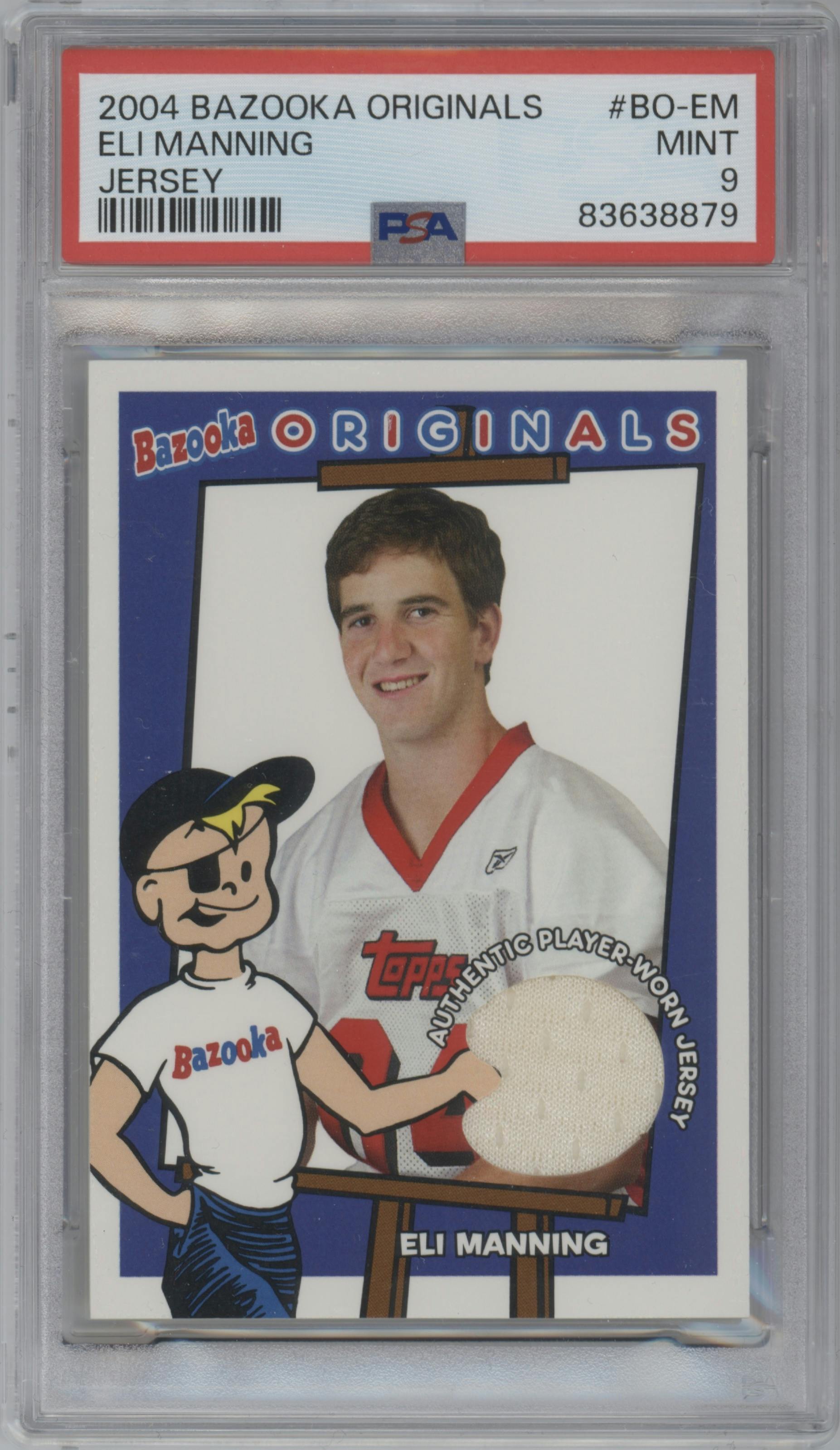 Eli Manning from the 2004 Topps Bazooka set graded by PSA and given an overall grade of 9.