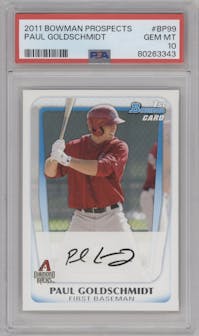 Paul Goldschmidt from the 2011 Bowman set graded by PSA and given an overall grade of 10.