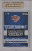 Kristaps Porzingis from the 2015-16 Panini Prizm  set featuring a Flash  parallel graded by Beckett and given an overall grade of 9.5.
