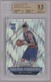 Kristaps Porzingis from the 2015-16 Panini Prizm  set featuring a Flash  parallel graded by Beckett and given an overall grade of 9.5.