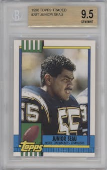 Junior Seau from the 1990 Topps Traded set graded by Beckett and given an overall grade of 9.5.