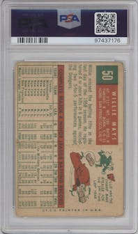 Willie Mays from the 1959 Topps set graded by PSA and given an overall grade of 1.5.