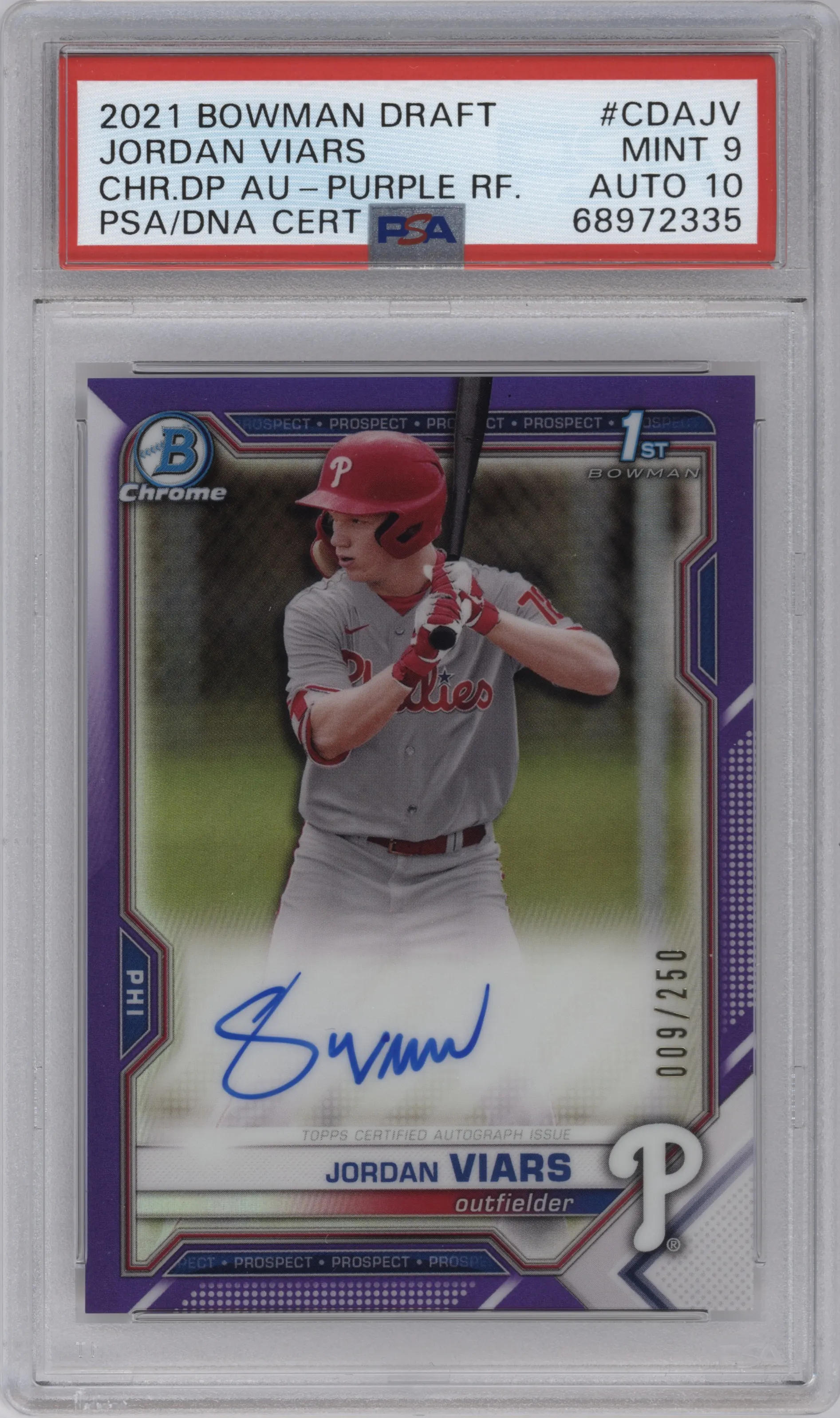 2021 Bowman Draft Chr.DP Auto Jordan Viars Purple Refractor #CDA-JV PSA 9