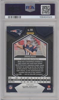 Drake Maye from the 2024 Panini Mosaic set featuring a Reactive Yellow parallel graded by PSA and given an overall grade of 10.