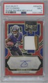 Zay Flowers from the 2023 Panini Select set featuring a Red Wave Prizm parallel graded by PSA and given an overall grade of 9.