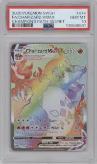 Charizard VMAX from the 2020 Pokemon SWSH set graded by PSA and given an overall grade of 10.