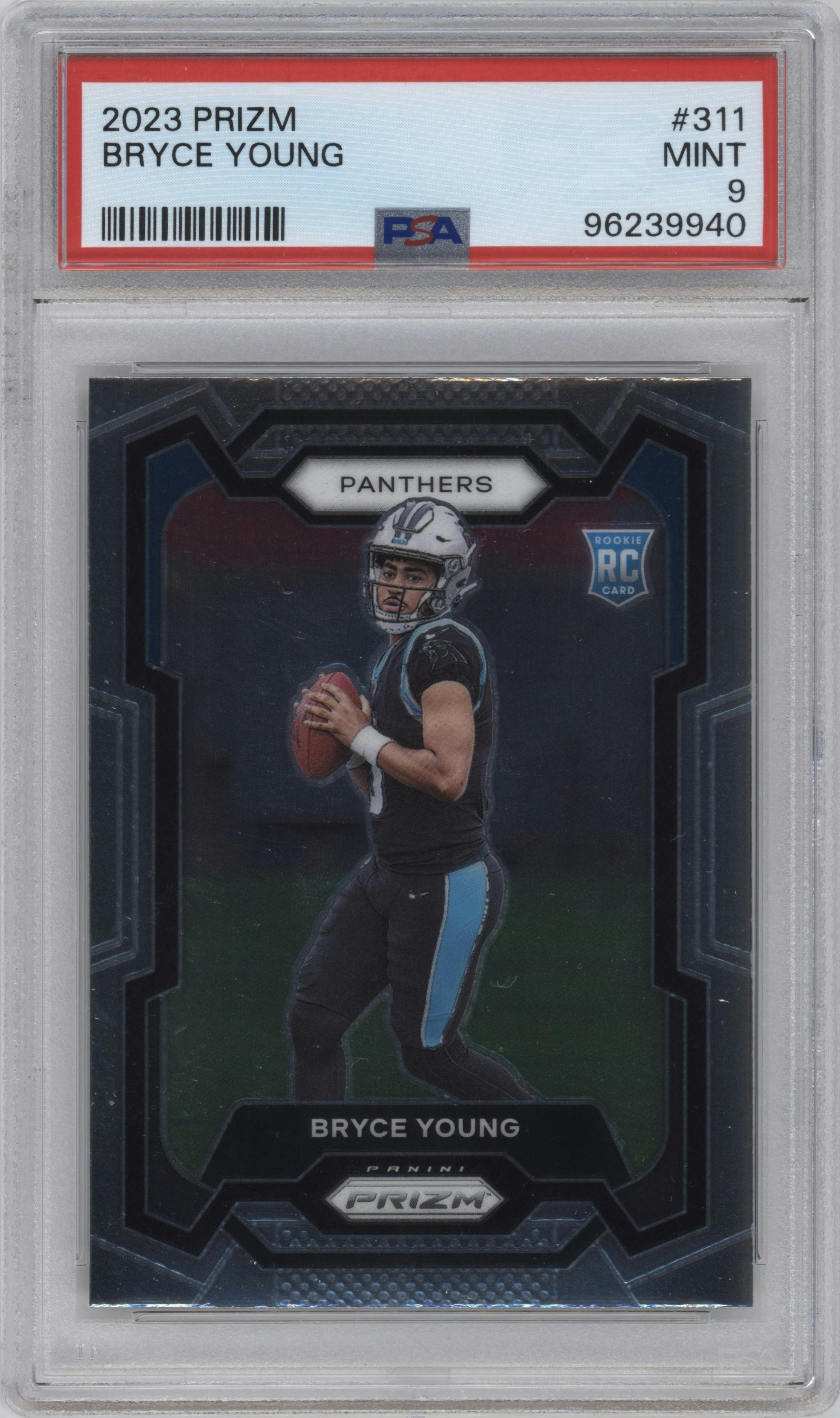 Bryce Young from the 2023 Panini Prizm set graded by PSA and given an overall grade of 9.