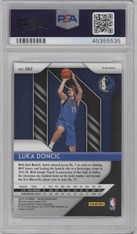 Luka Doncic from the 2018-19 Panini Prizm set featuring a Silver Prizm parallel graded by PSA and given an overall grade of 9.