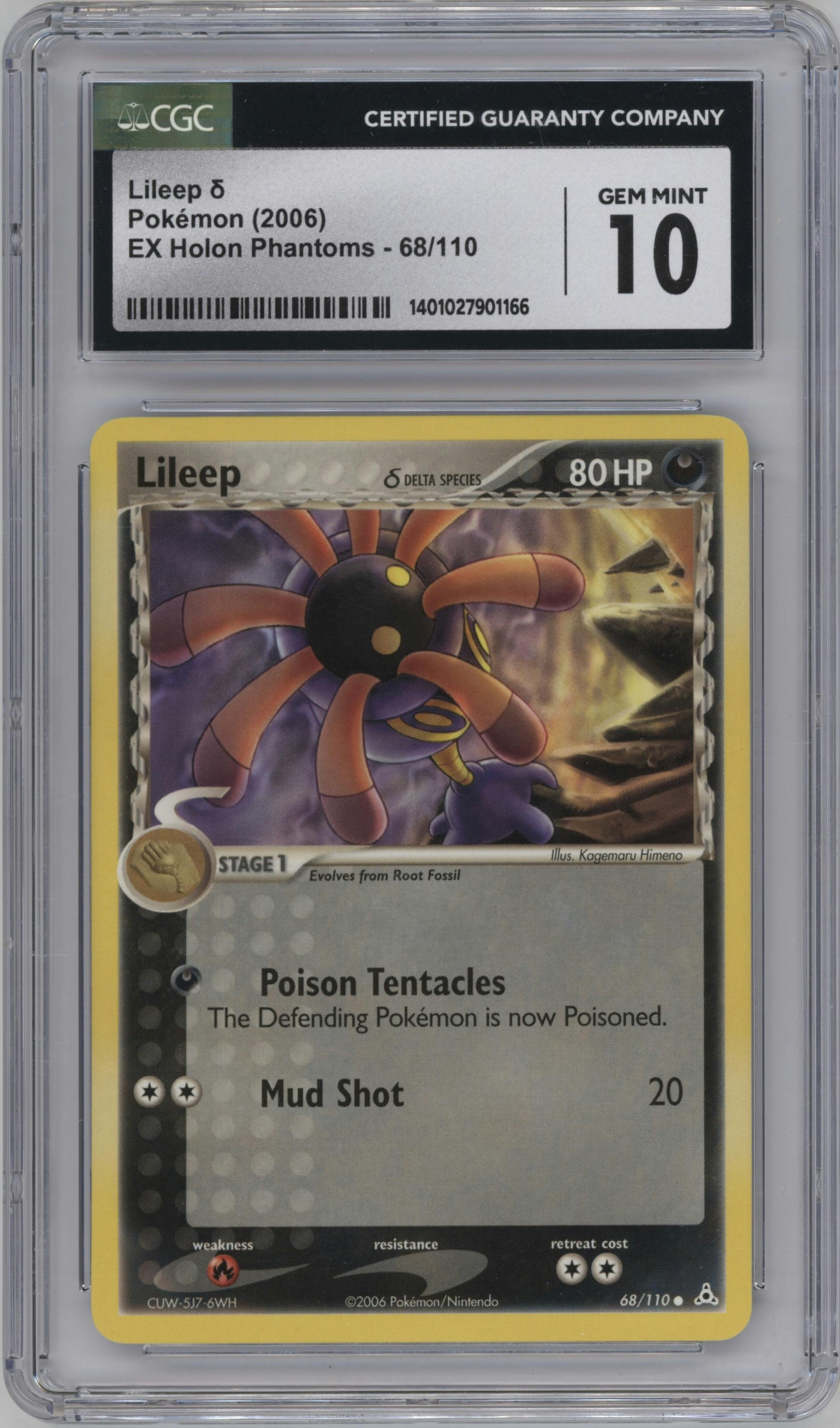 Lileep from the 2006 Pokemon EX set graded by CSG and given an overall grade of 10.