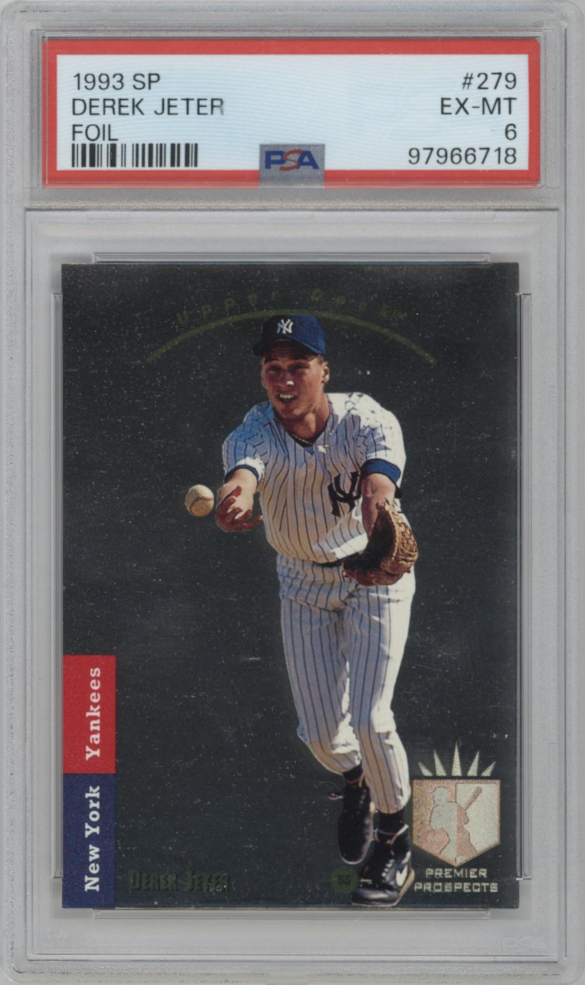 Derek Jeter from the 1993 Upper Deck SP set graded by PSA and given an overall grade of 6.
