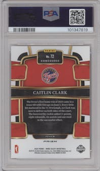 Caitlin Clark from the 2024 Panini Select WNBA set featuring a Pink Ice Prizm parallel graded by PSA and given an overall grade of 10.