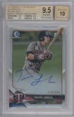 Trevor Larnach from the 2018 Bowman Draft set featuring a Refractor parallel graded by Beckett and given an overall grade of 9.5.