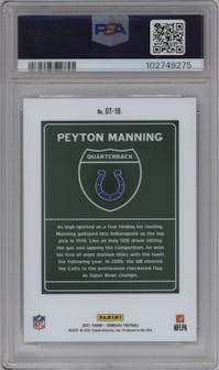 Peyton Manning from the 2021 Panini Donruss set graded by PSA and given an overall grade of 9.