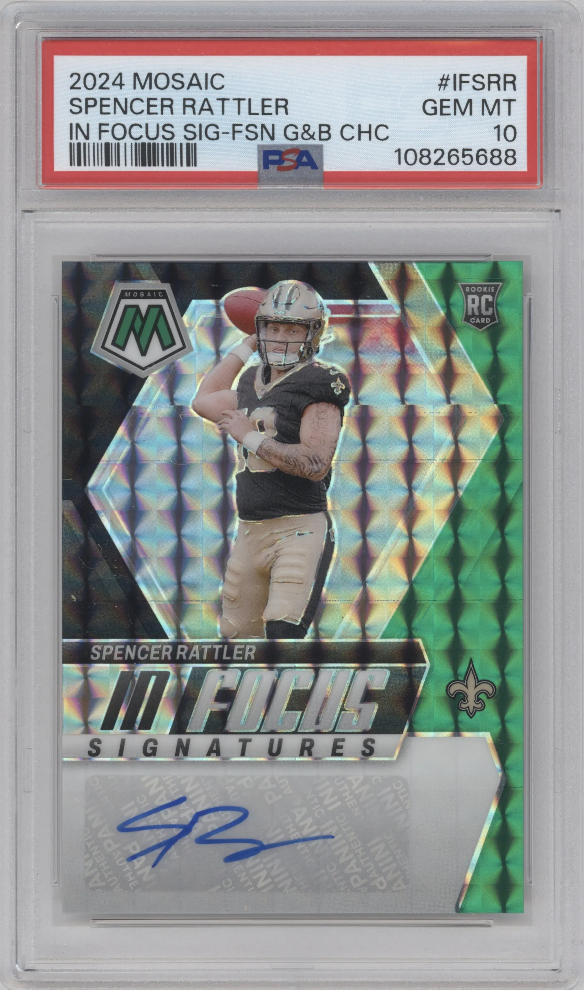 2024 Panini Mosaic In Focus Sig. Spencer Rattler Choice Fusion Green and Black PSA 10