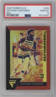 Anthony Edwards from the 2020-21 Panini Flux set featuring a Red parallel graded by PSA and given an overall grade of 10.