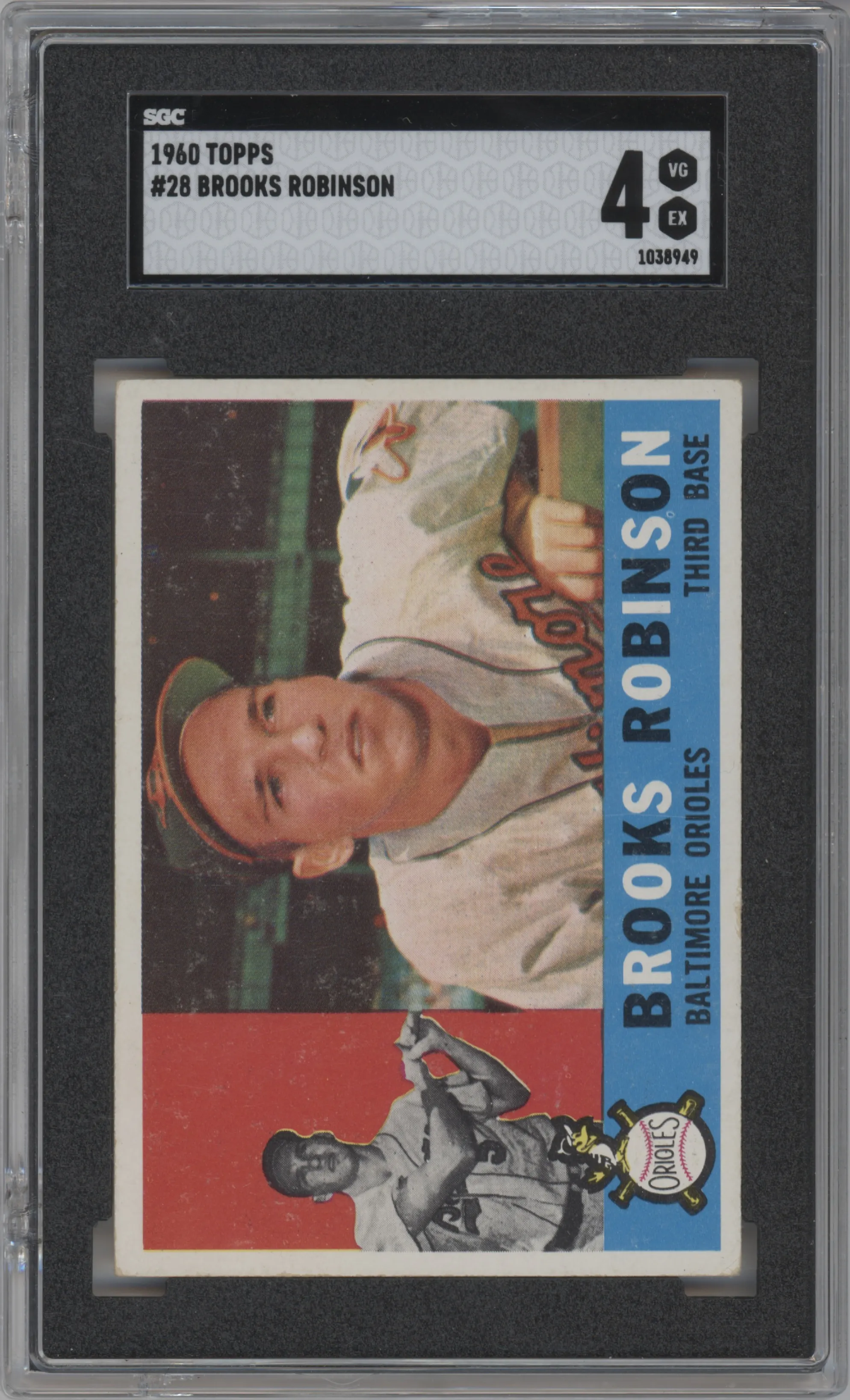 Brooks Robinson from the 1960 Topps set graded by SGC and given an overall grade of 4.