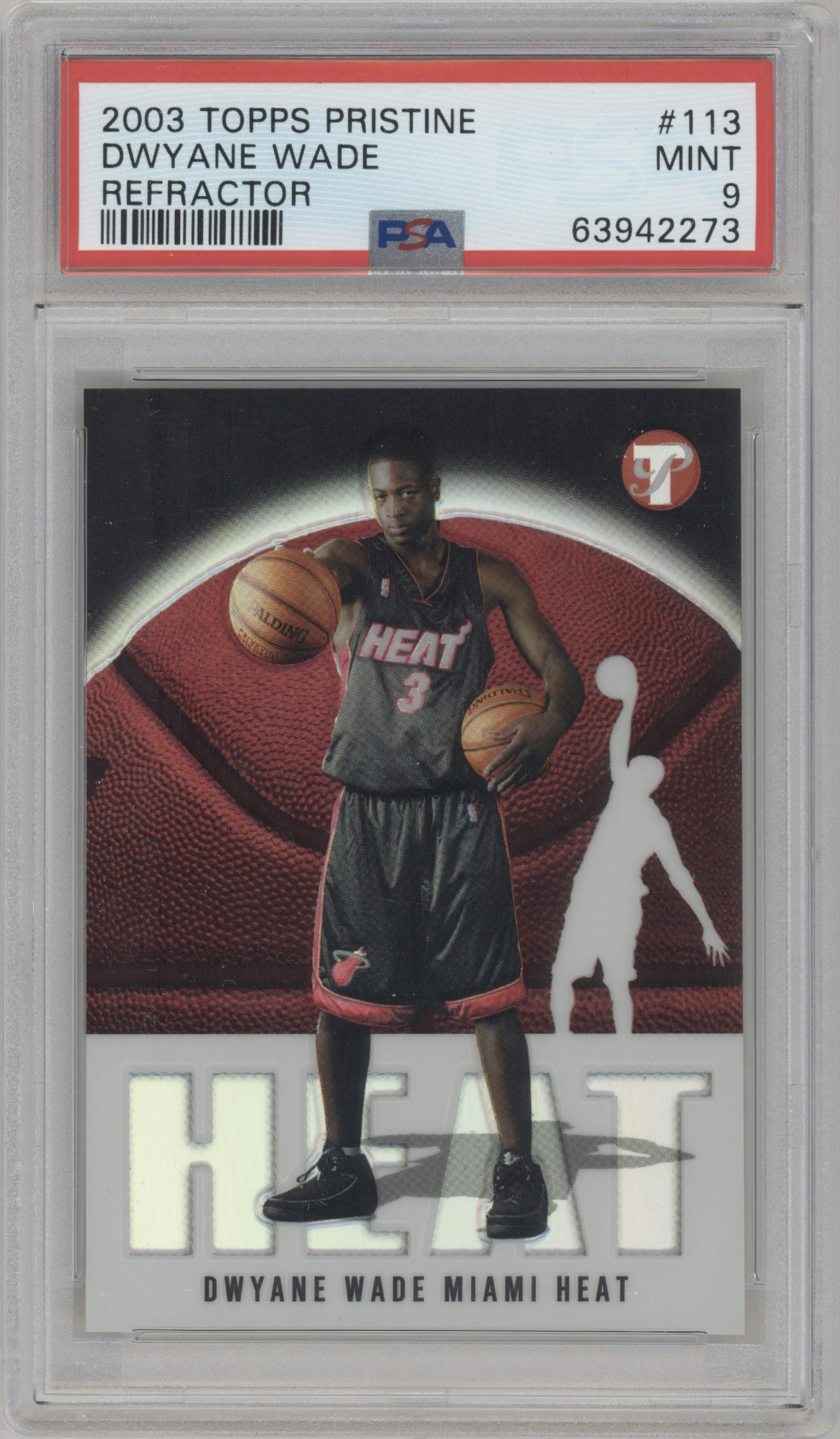 Dwyane Wade from the 2003-04 Topps Pristine  set featuring a Refractor parallel graded by PSA and given an overall grade of 9.