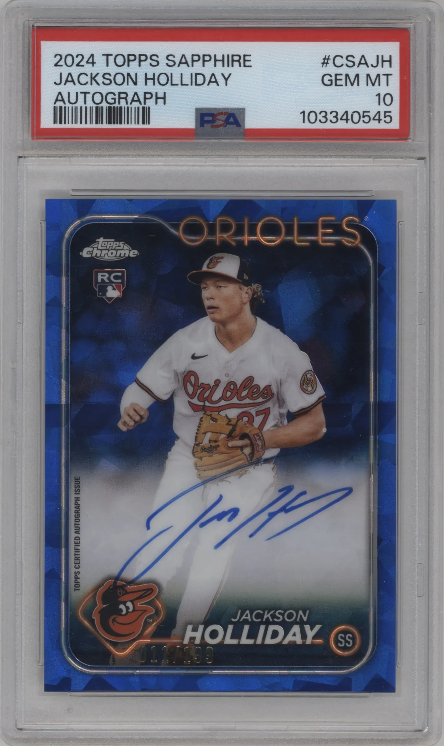 2024 Topps Chrome Sapphire Auto Jackson Holliday PSA 10
