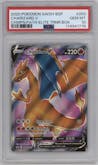 Charizard V from the 2020 Pokemon SWSH set featuring a Champion's Path ETB parallel graded by PSA and given an overall grade of 10.