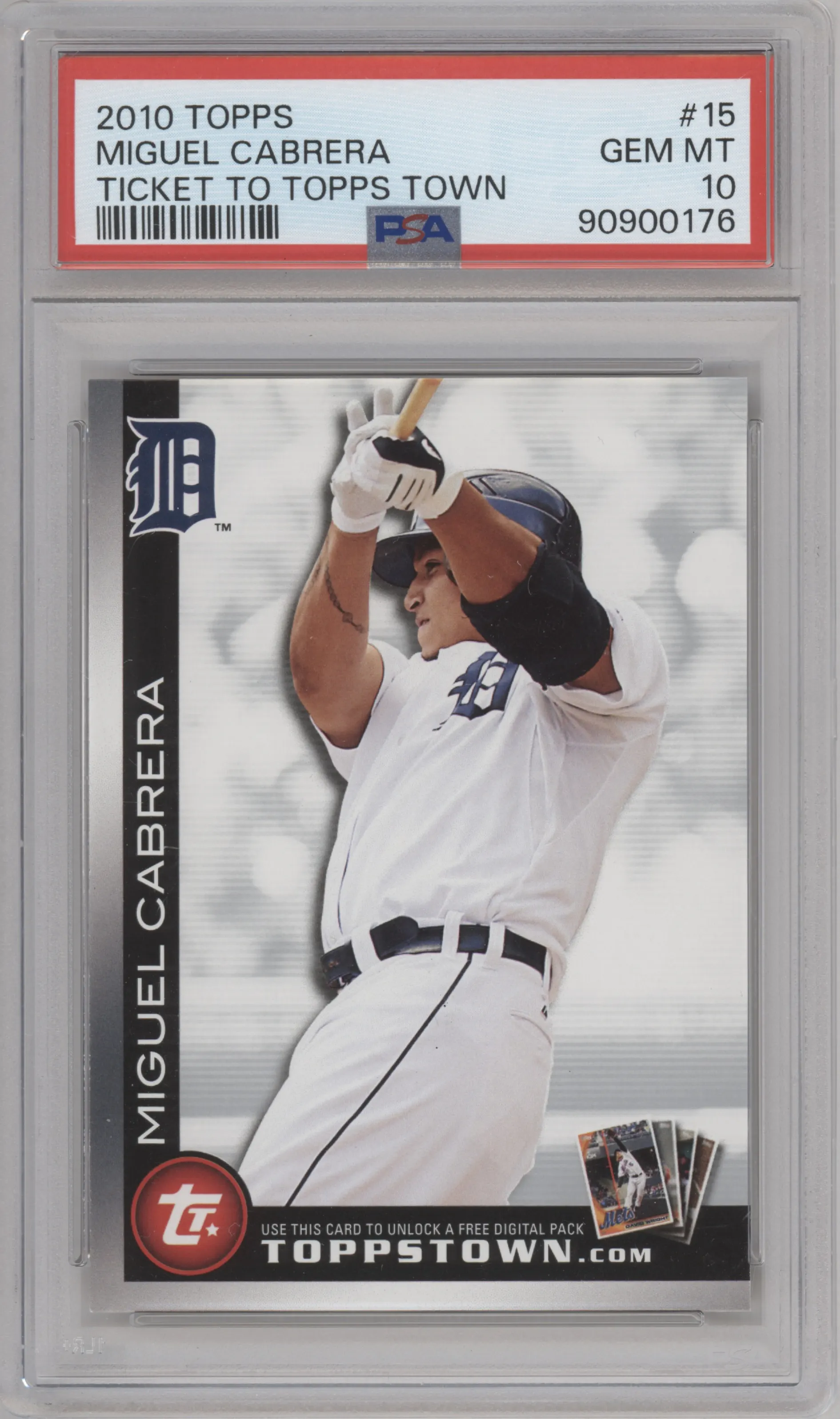 Miguel Cabrera from the 2010 Topps set graded by PSA and given an overall grade of 10.
