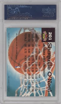 Shaquille O'neal from the 1992-93 Topps Stadium Club set graded by PSA and given an overall grade of 8.