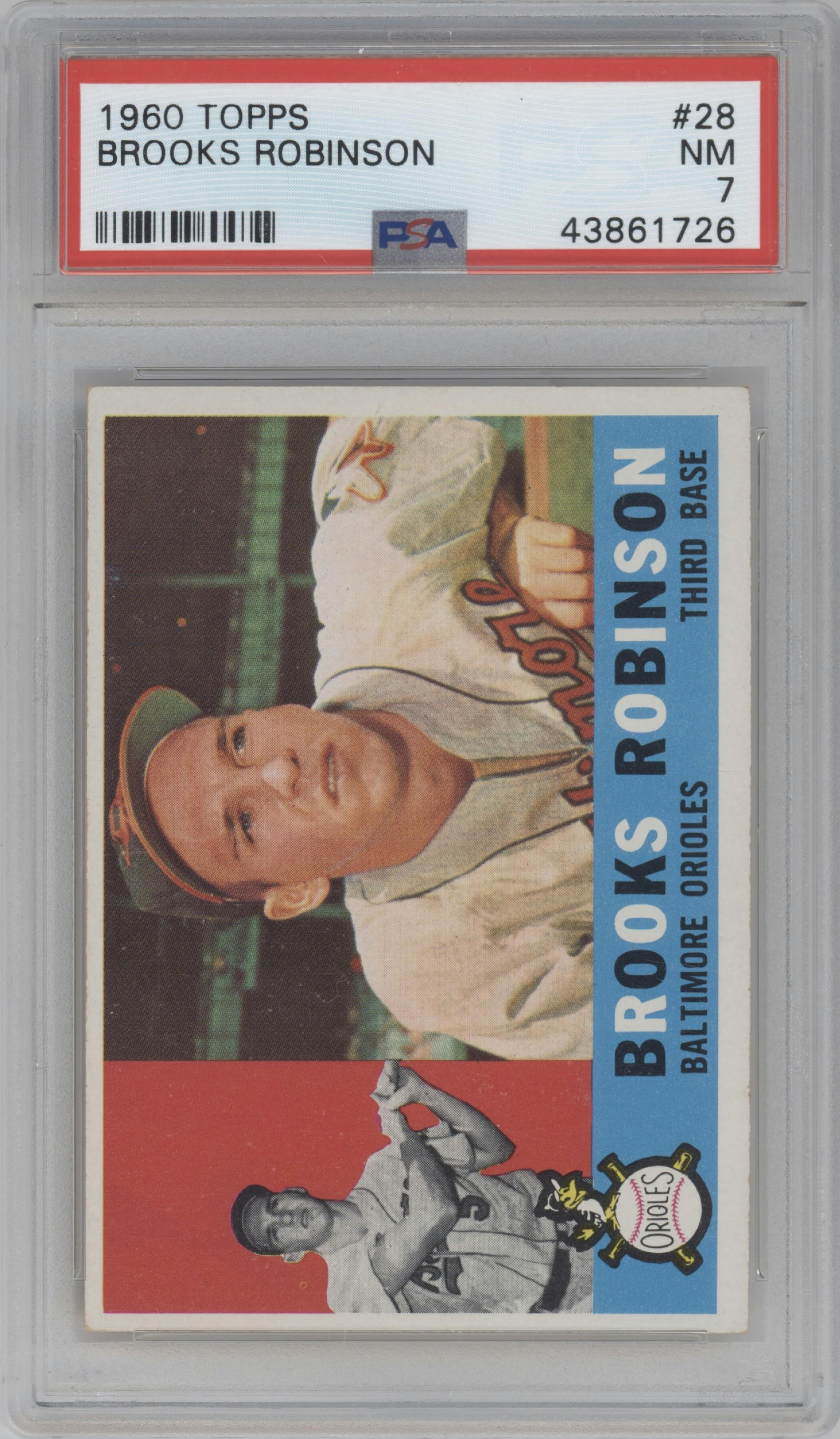 Brooks Robinson from the 1960 Topps set graded by PSA and given an overall grade of 7.