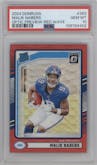 Malik Nabers from the 2024 Donruss set featuring a Red Wave parallel graded by PSA and given an overall grade of 10.