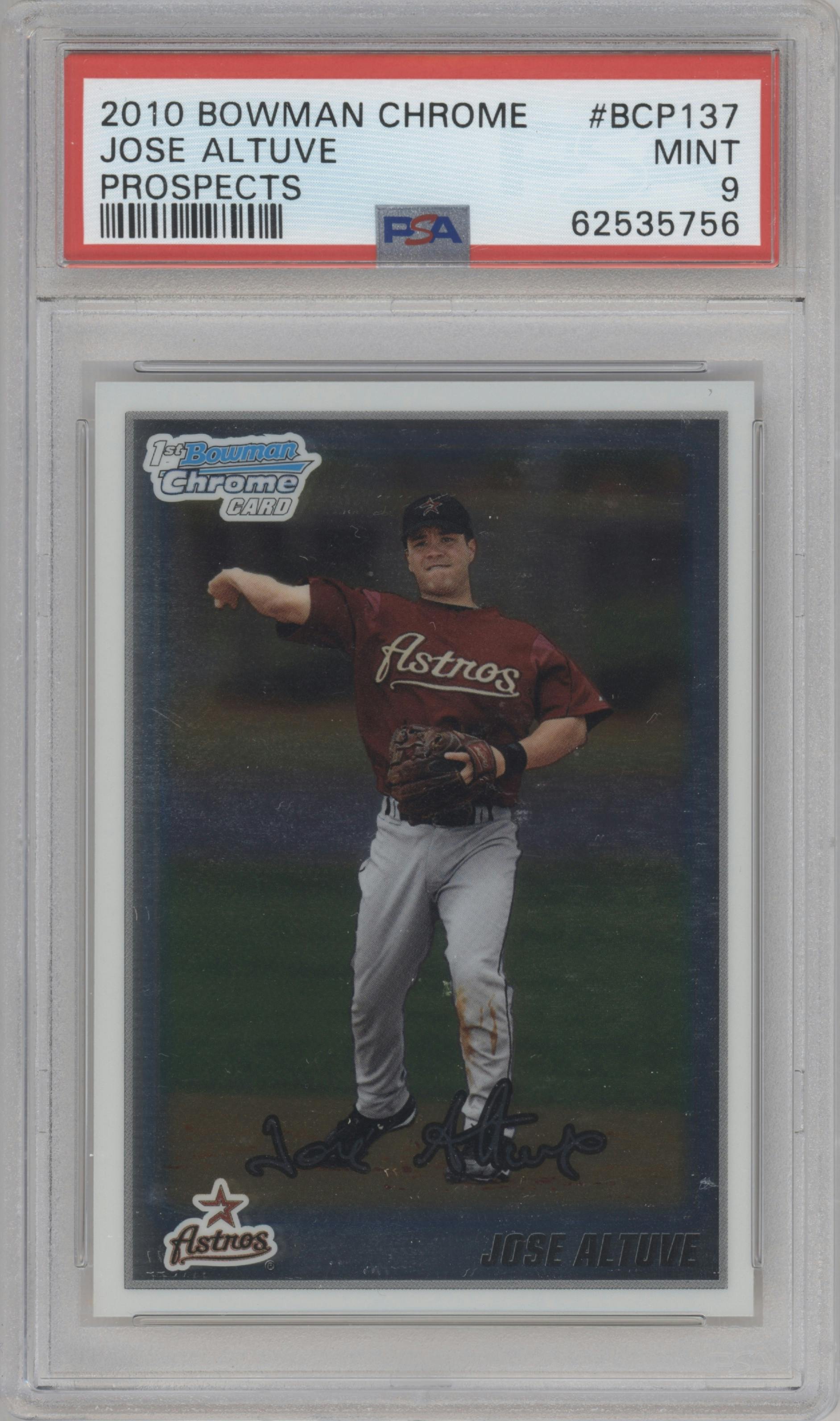 Jose Altuve from the 2010 Bowman Chrome set graded by PSA and given an overall grade of 9.