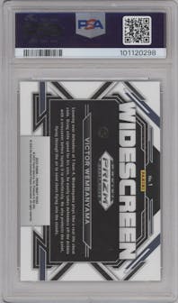 Victor Wembanyama from the 2023-24 Panini Prizm Draft Picks set graded by PSA and given an overall grade of 10.