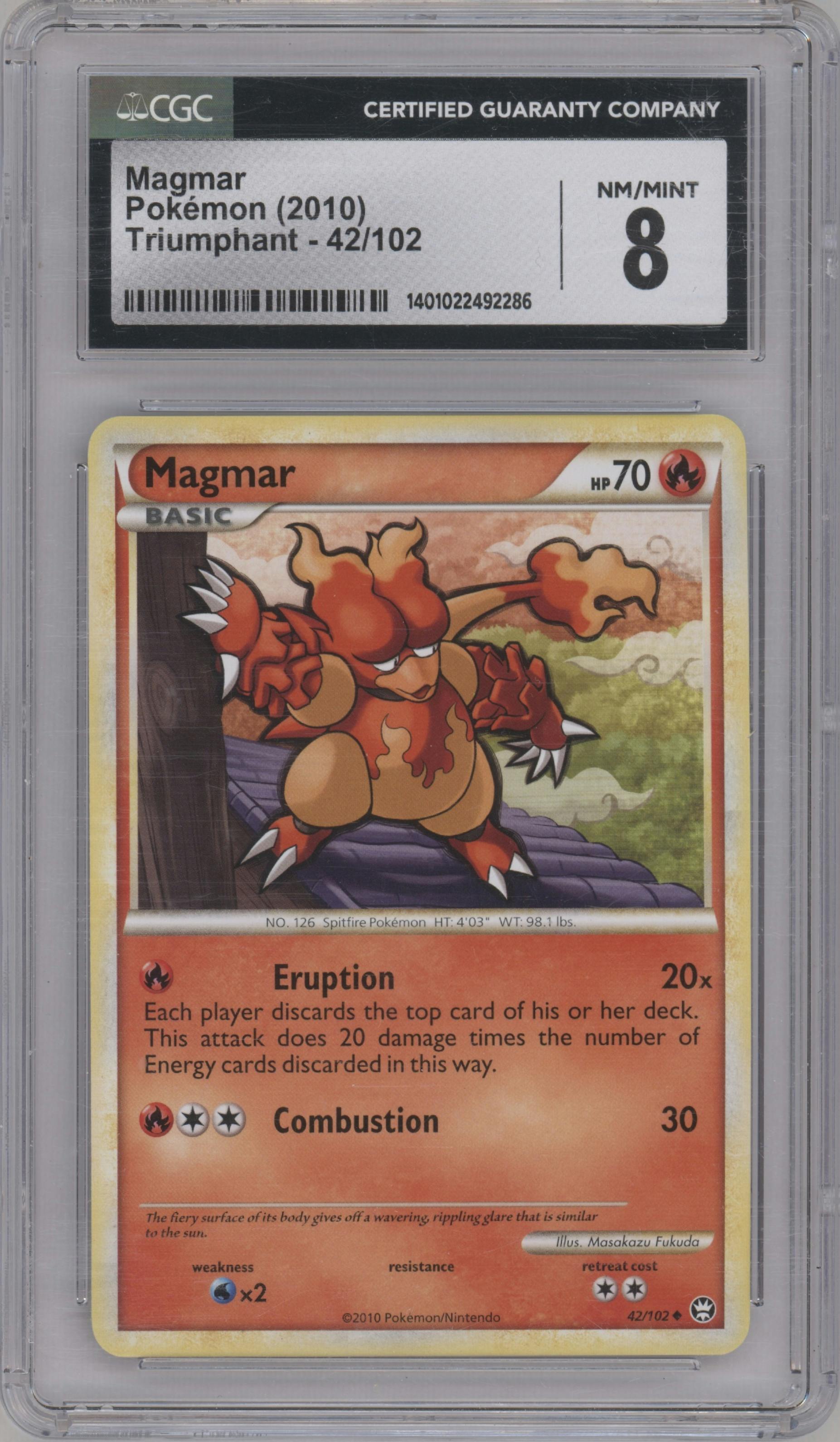 Magmar   from the 2010 Pokemon HG & SS set graded by CSG and given an overall grade of 8.