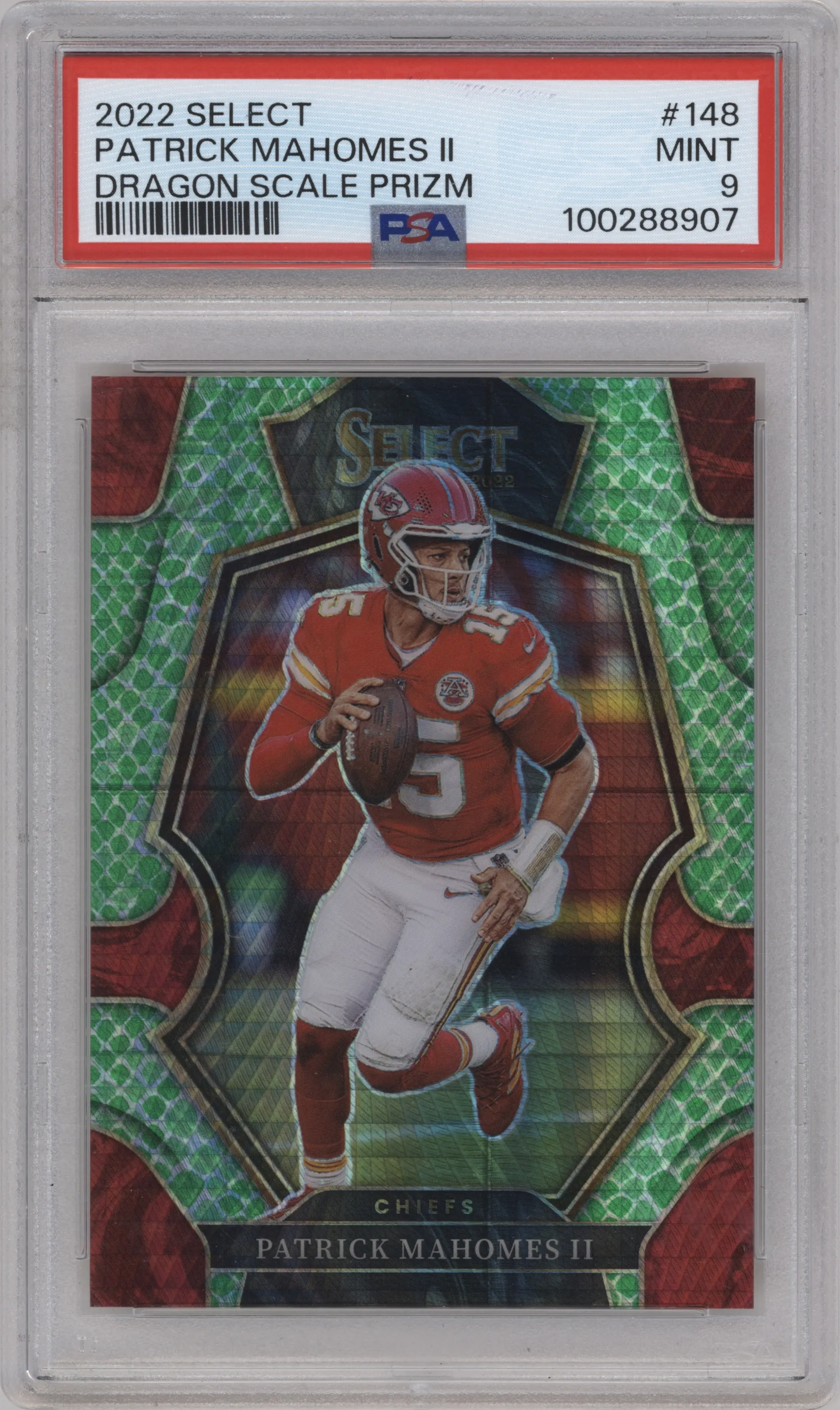 2022 Panini Select Pre.Lvl. Patrick Mahomes II Dragon Scale #148 PSA 9