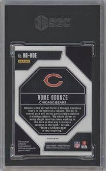 Rome Odunze from the 2024 Panini Prizm set featuring a Purple Pulsar parallel graded by SGC and given an overall grade of 10.
