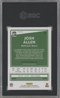 Josh Allen from the 2020 Panini Donruss Optic set featuring a Holo parallel graded by SGC and given an overall grade of 10.