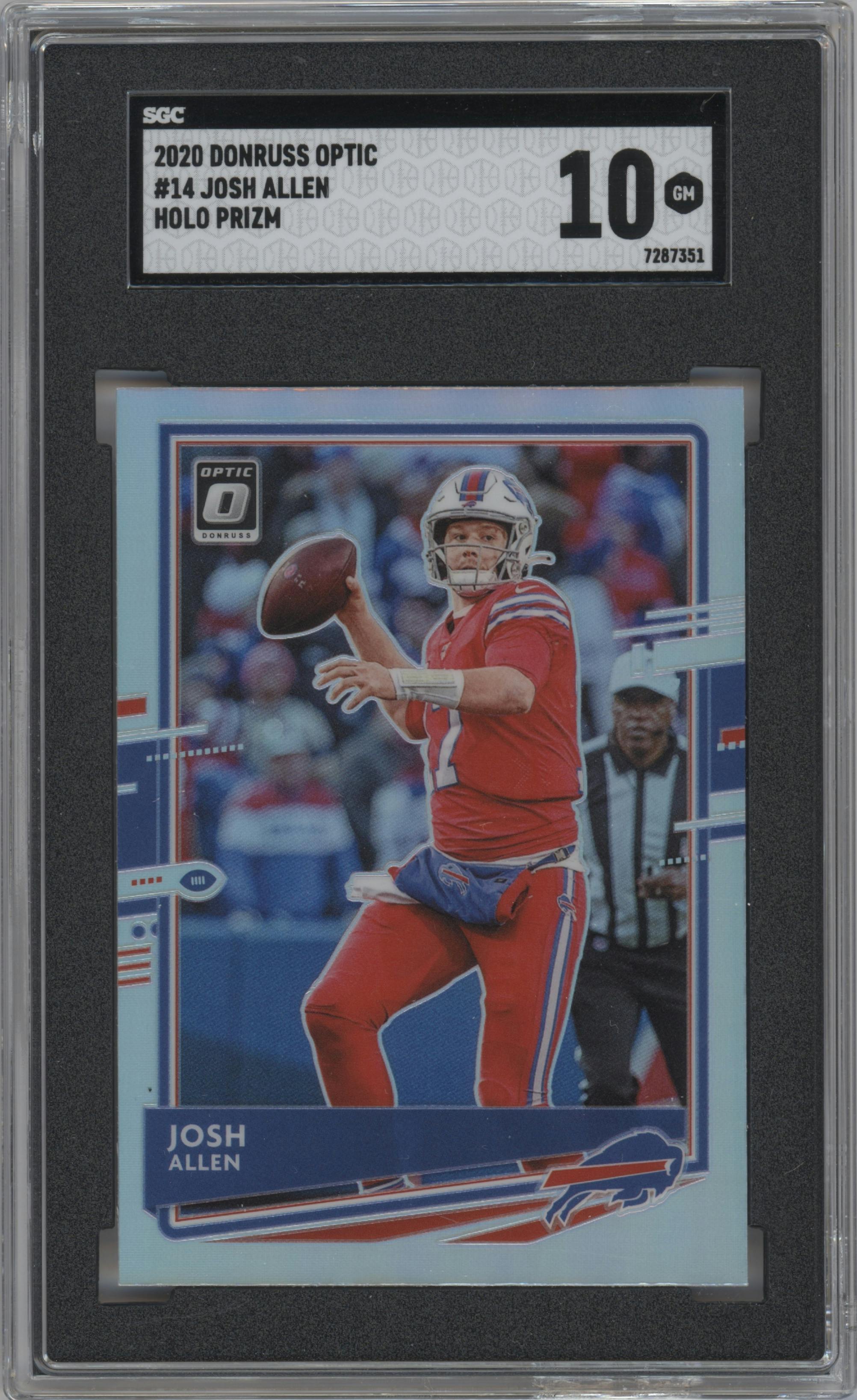 Josh Allen from the 2020 Panini Donruss Optic set featuring a Holo parallel graded by SGC and given an overall grade of 10.