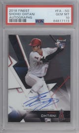 Shohei Ohtani from the 2018 Topps Finest set graded by PSA and given an overall grade of 10.