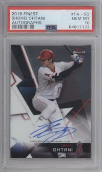 Shohei Ohtani from the 2018 Topps Finest set graded by PSA and given an overall grade of 10.